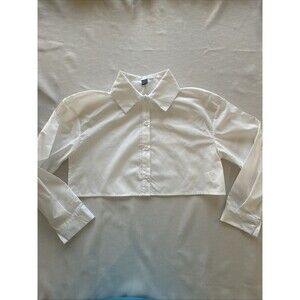 SHEIN Shirt Womens Size m White EZwear Cropped Long Sleeve Button Up